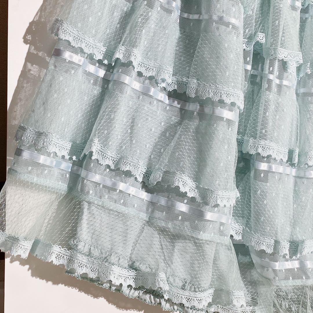 【美品】 25年 PINK HOUSE ポルカドットチュールフリル使いスカート②