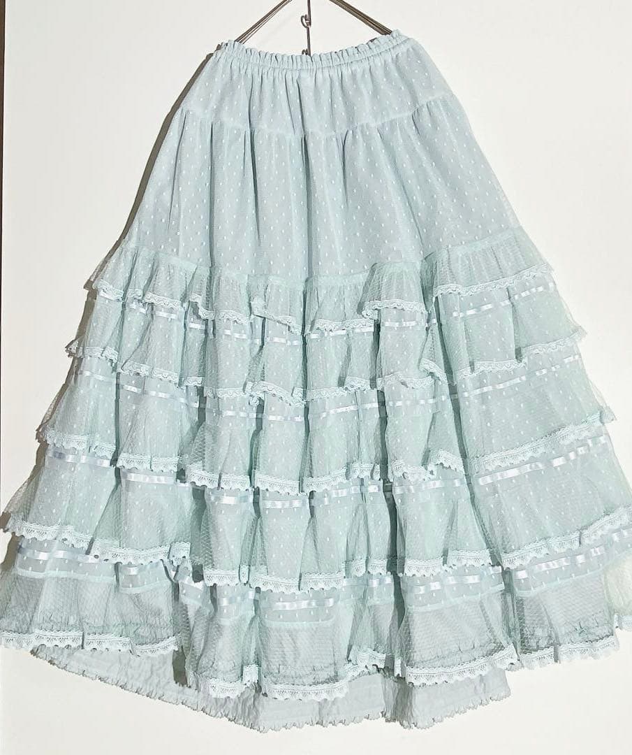 【美品】 25年 PINK HOUSE ポルカドットチュールフリル使いスカート②