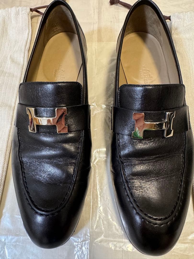 HERMES エルメス モカシン パリ 黒 ブラック ローファー サイズ42