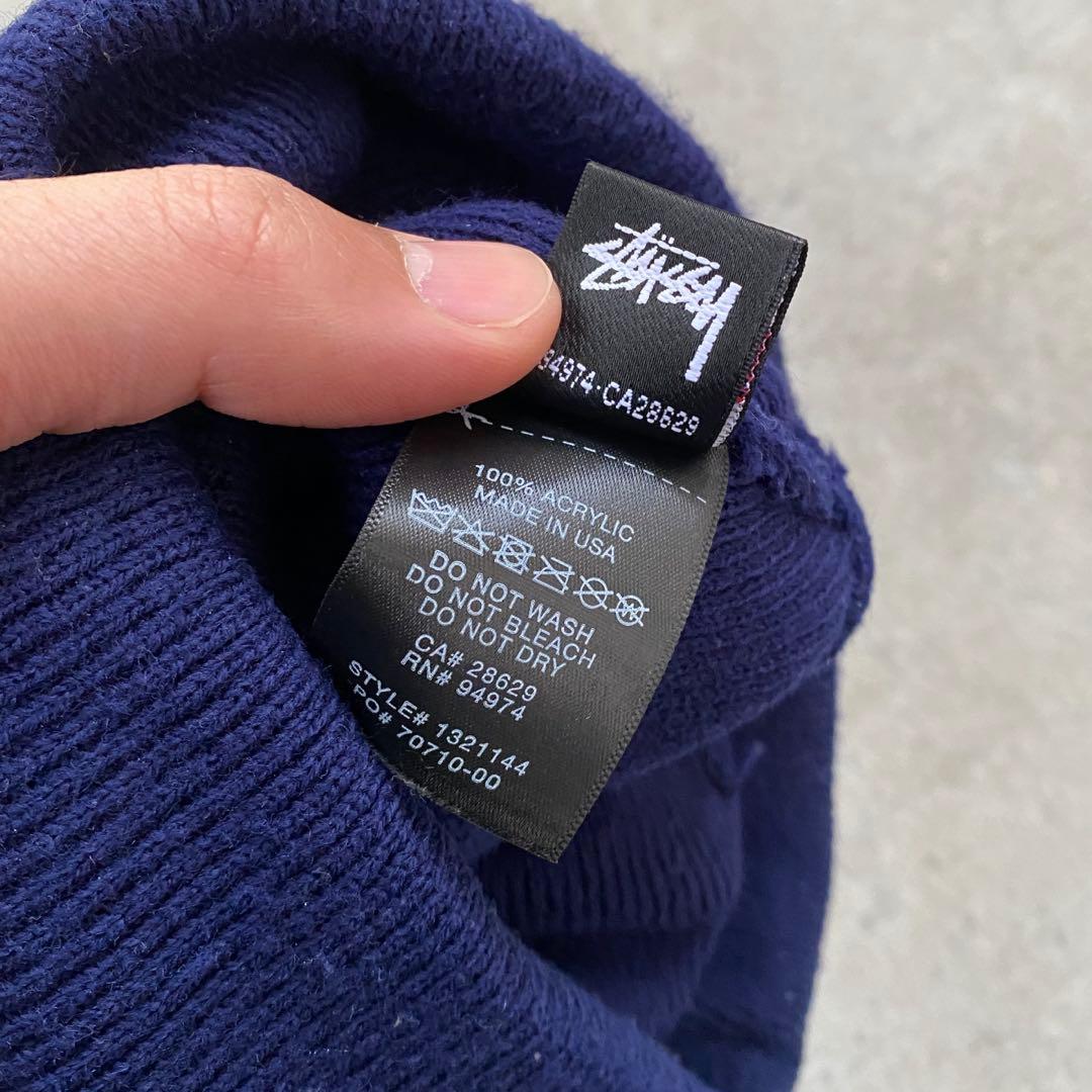 stussy ニット帽 ビーニー supreme 青 ネイビー 黄色 ロゴ