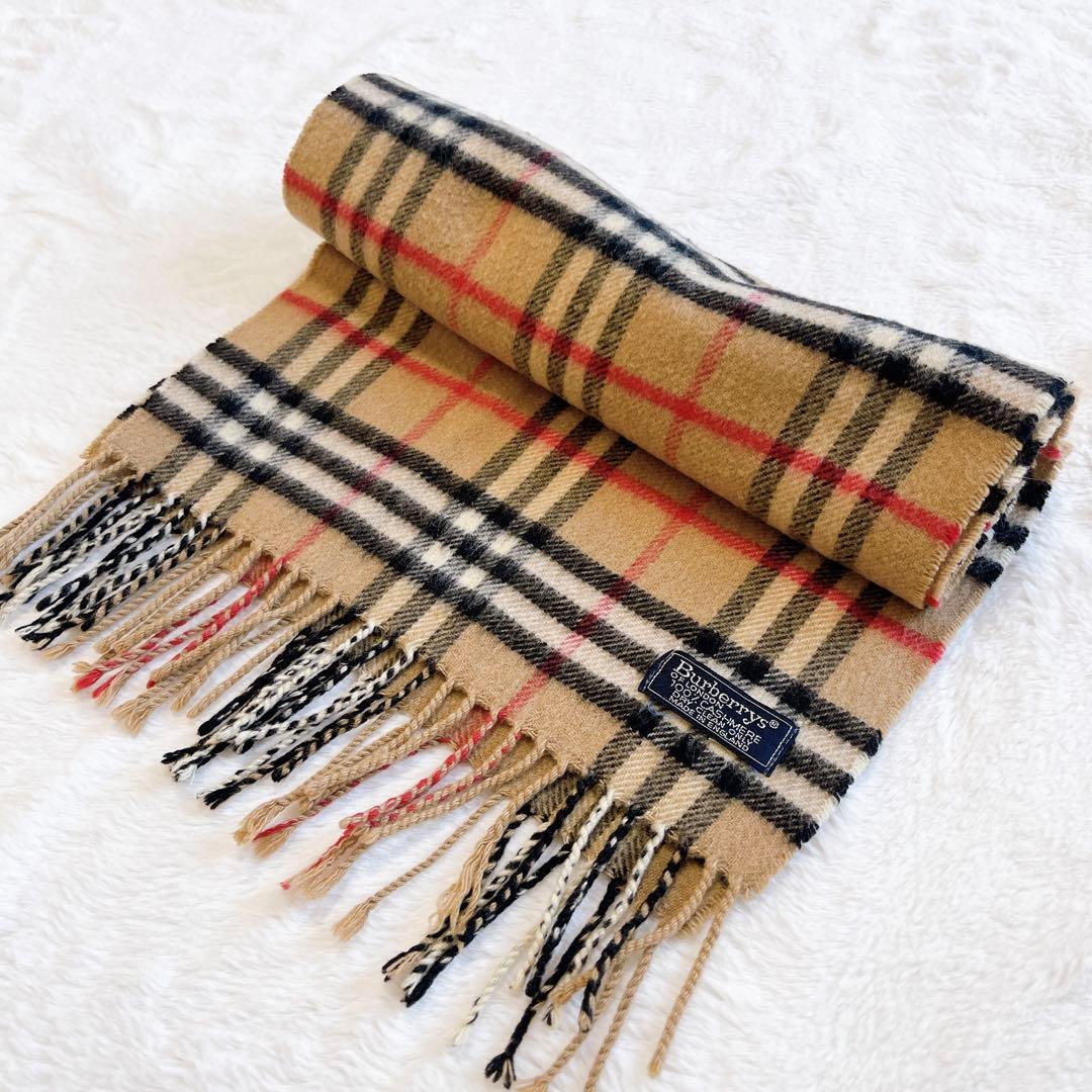 Burberry カシミヤ100% マフラー　ベージュ　ノバチェック　フリンジ