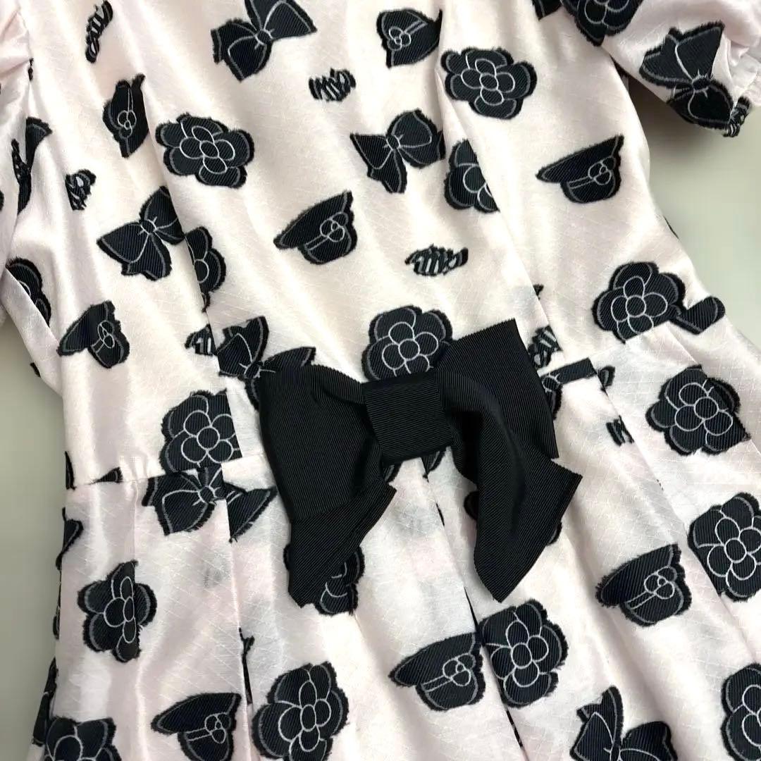 【美品】M'S GRACY エムズグレイシー カメリア リボン柄 ワンピース38