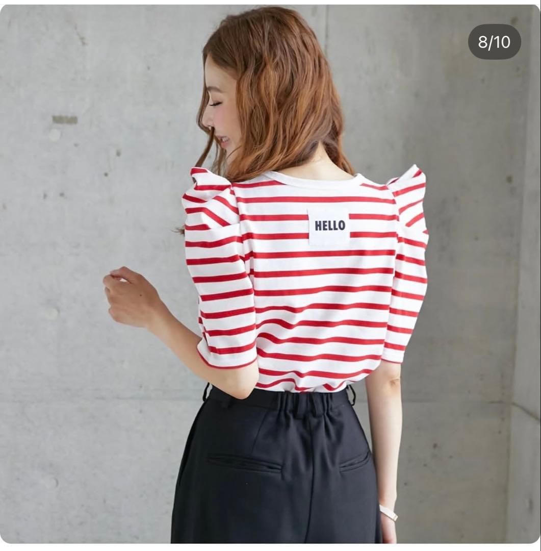 OBLIパワーショルダー半袖カットソー　レッド