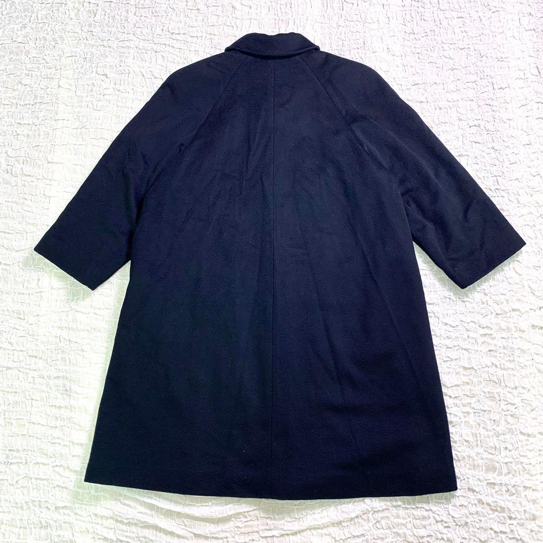 Cashmere カシミヤ100%　ネイビー　ステンカラーコート　ロング