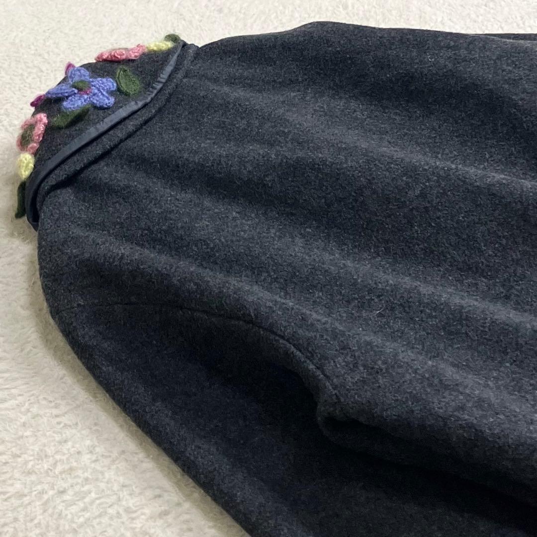 ALBEROBELLO アルベロベロ　ロングコート　花柄毛糸アップリケ　刺繍　F
