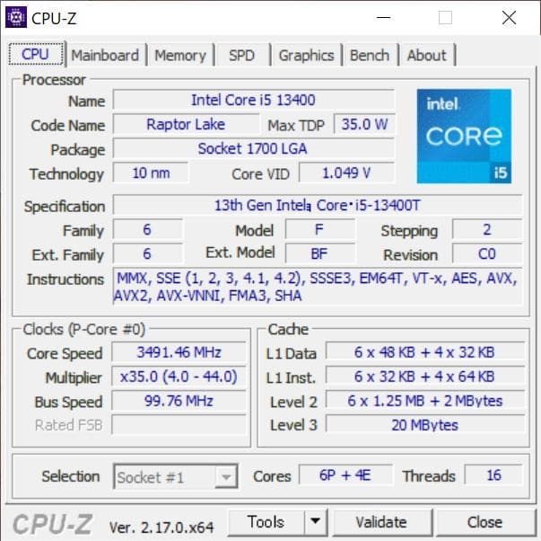 CPU Intel Core i5-13400T