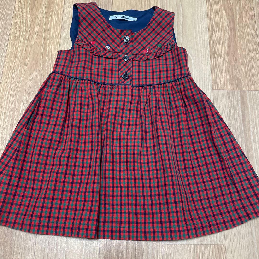 familiar 赤緑チェック ワンピース　赤チェック　美品