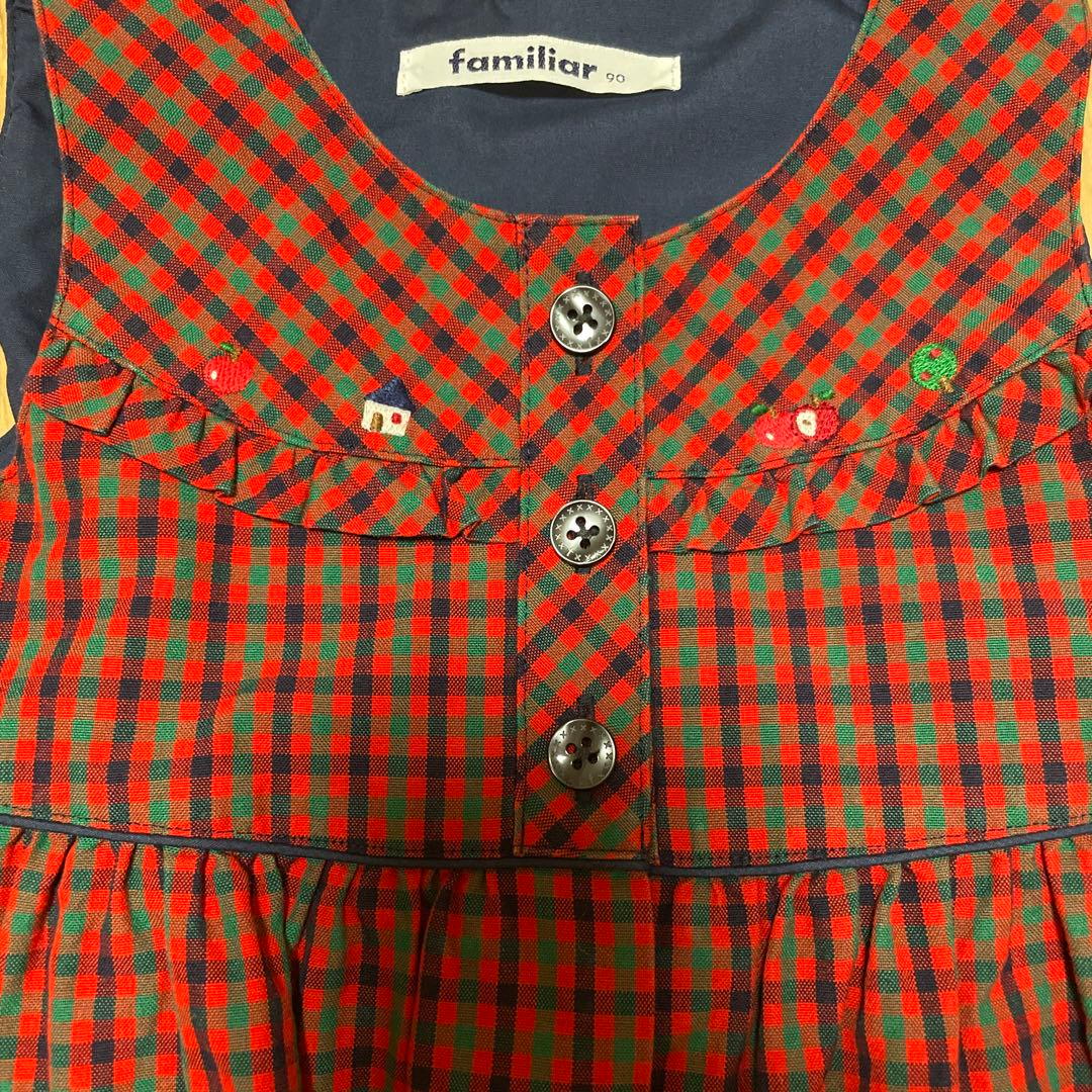 familiar 赤緑チェック ワンピース　赤チェック　美品