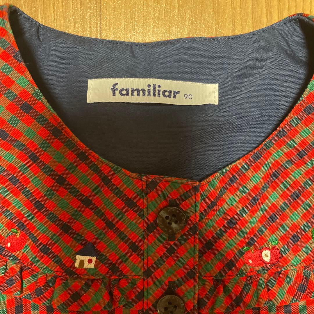 familiar 赤緑チェック ワンピース　赤チェック　美品