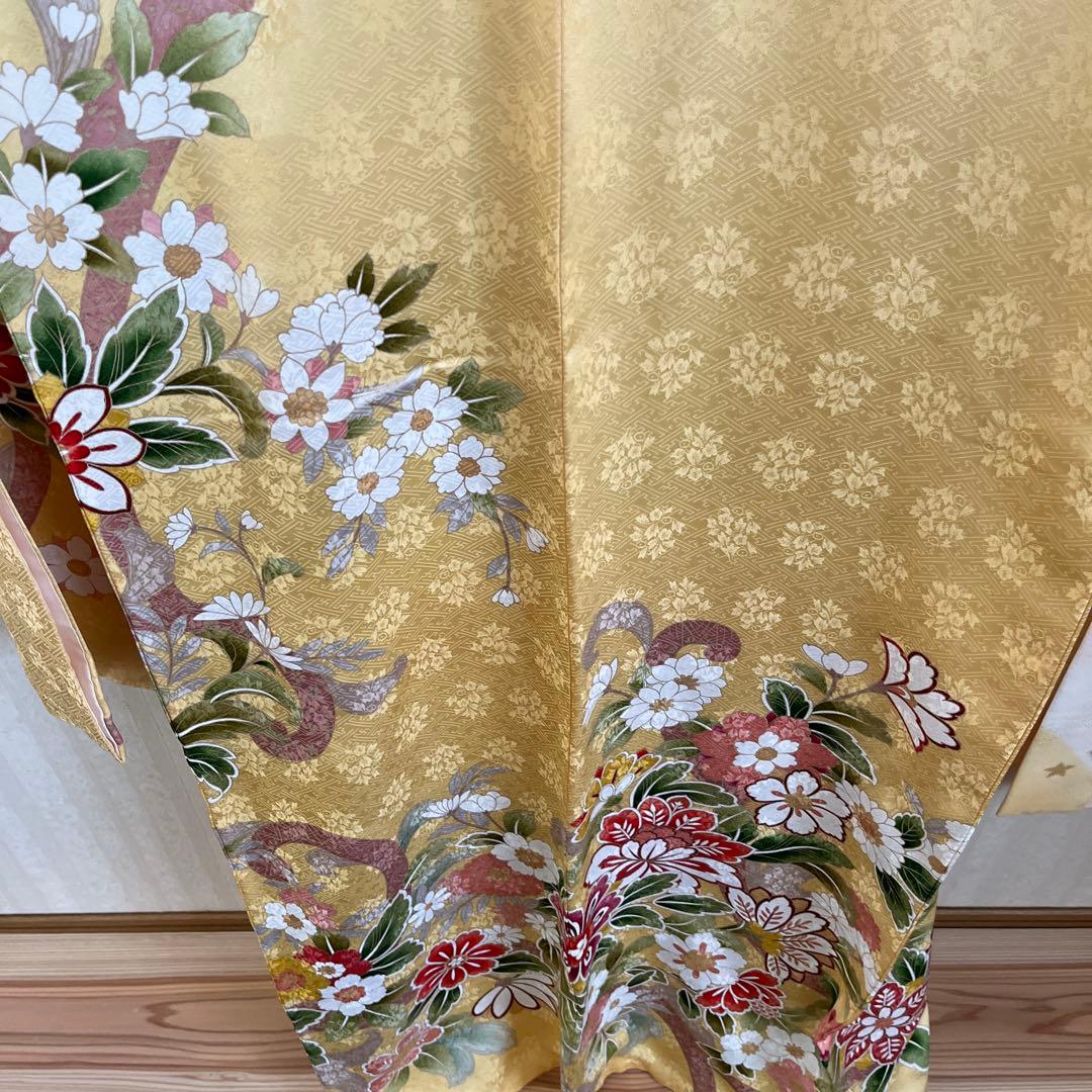 少しずつ値下中！たまこ色唐花文様本加工友禅振袖半襟付き正絹長襦袢2点セット
