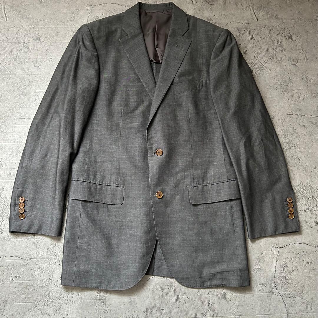 希少 三者混 ATTIRE 麻 リネン ソラーロ スーツ グレー 2B スーツ