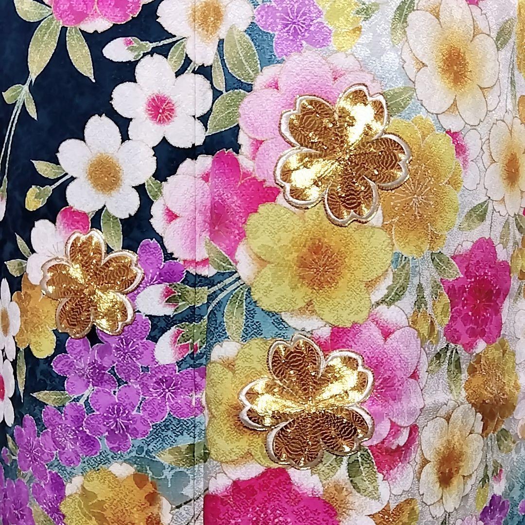 振り袖 フルセット 正絹 緑 地紋 重ね衿 振袖 駒刺繍