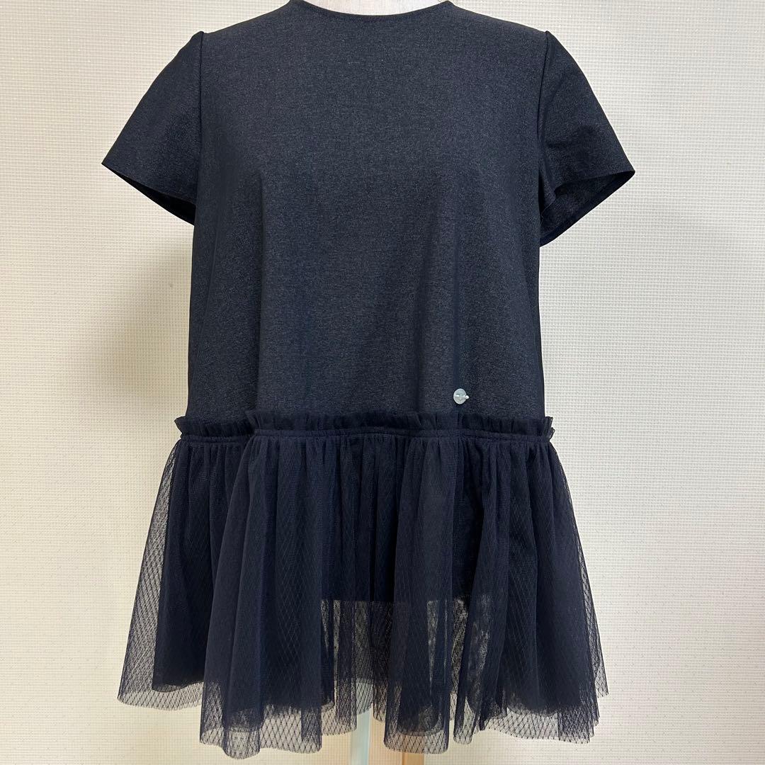 【美品】Rene ルネ 日本製 デニム 切替 チュール トップス ペプラム