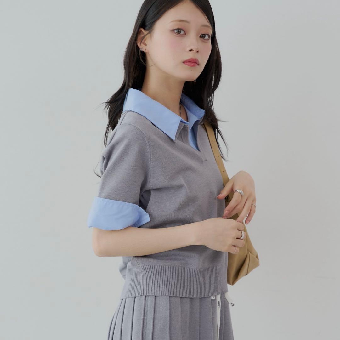 新品 タグ付き Chico 刺繍入り襟付きポロニット トップス