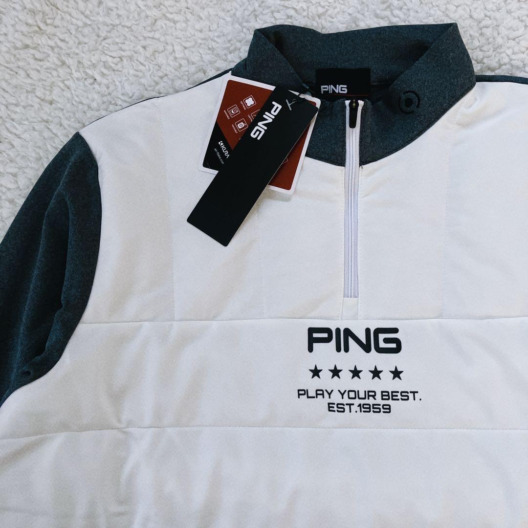 【新品】PING 2024年　キルティング ハーフジップシャツ　ホワイト　M