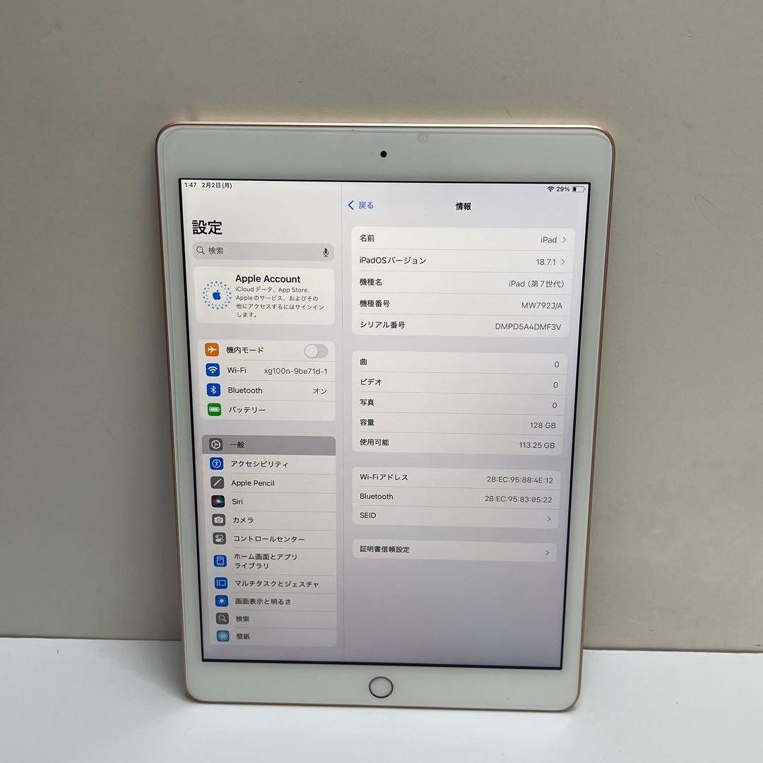 iPad 第7世代 128GB Wi-Fi A2197 87%