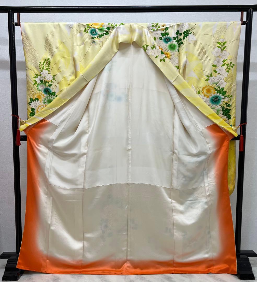 振り袖　フルセット　長襦袢付　レモンイエロー　成人式　金彩加工　刺繍入り　851