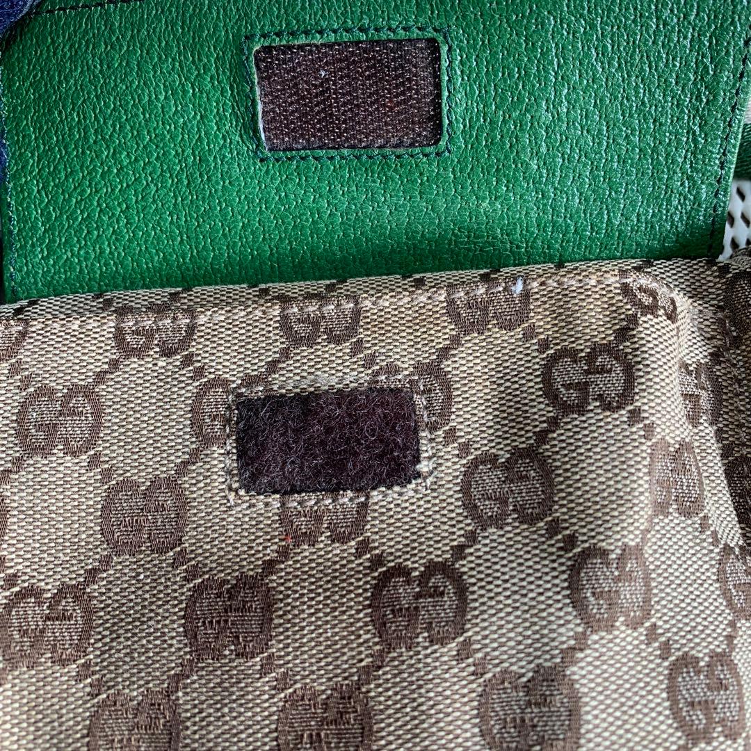 GUCCI グッチ　ウエストポーチ　GGキャンバス レザー　グリーン