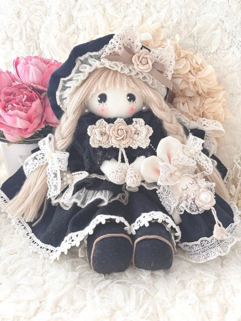 カントリードール♡ハンドメイド♡お人形♡ブラック♡