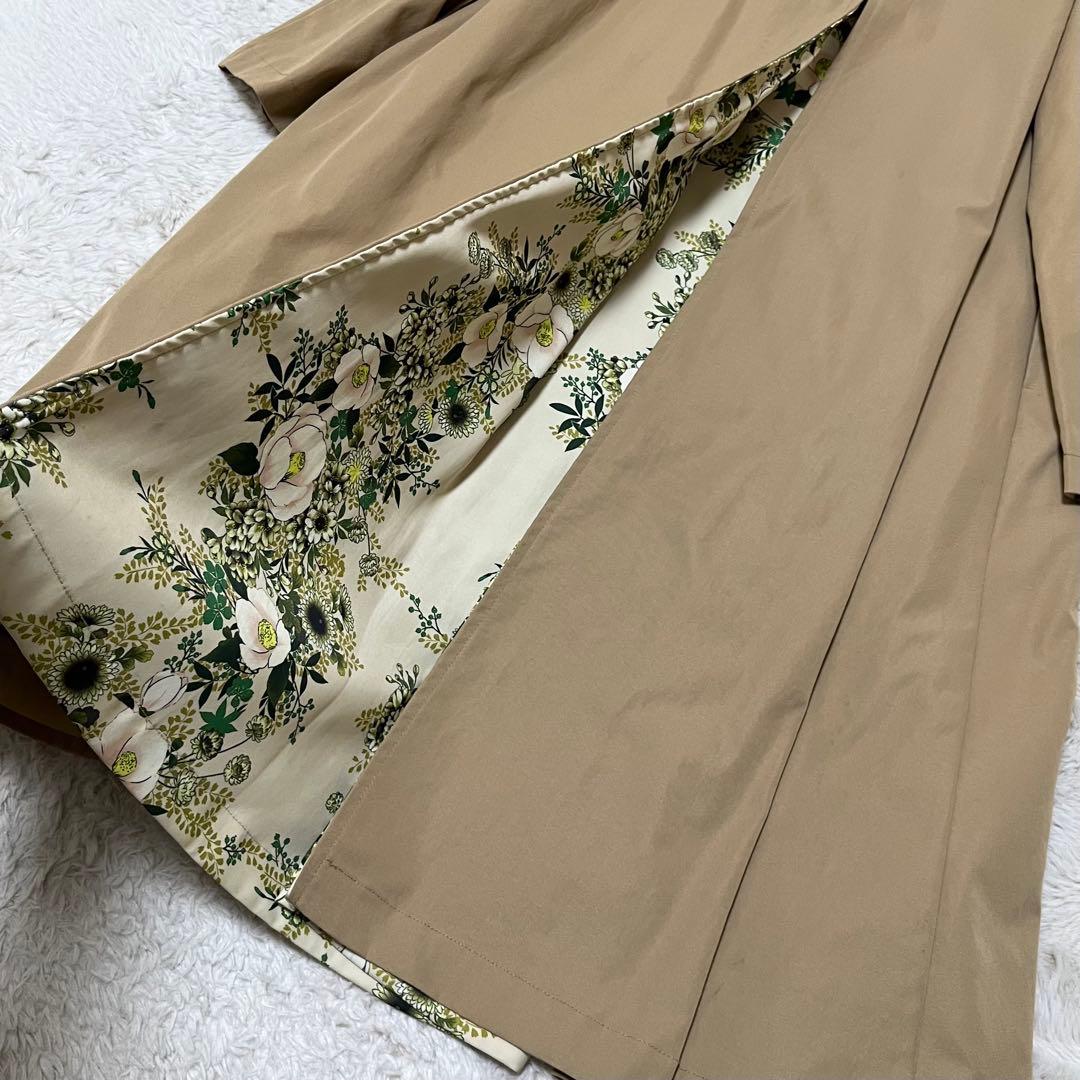 ふりふ　ロングコート　ステンカラーコート　チェスターコート　ベージュ　花柄　F