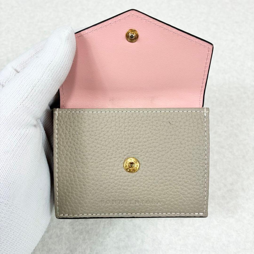 ボナベンチュラ 三つ折り財布 スモール ウォレット グレージュ シュリンクレザー