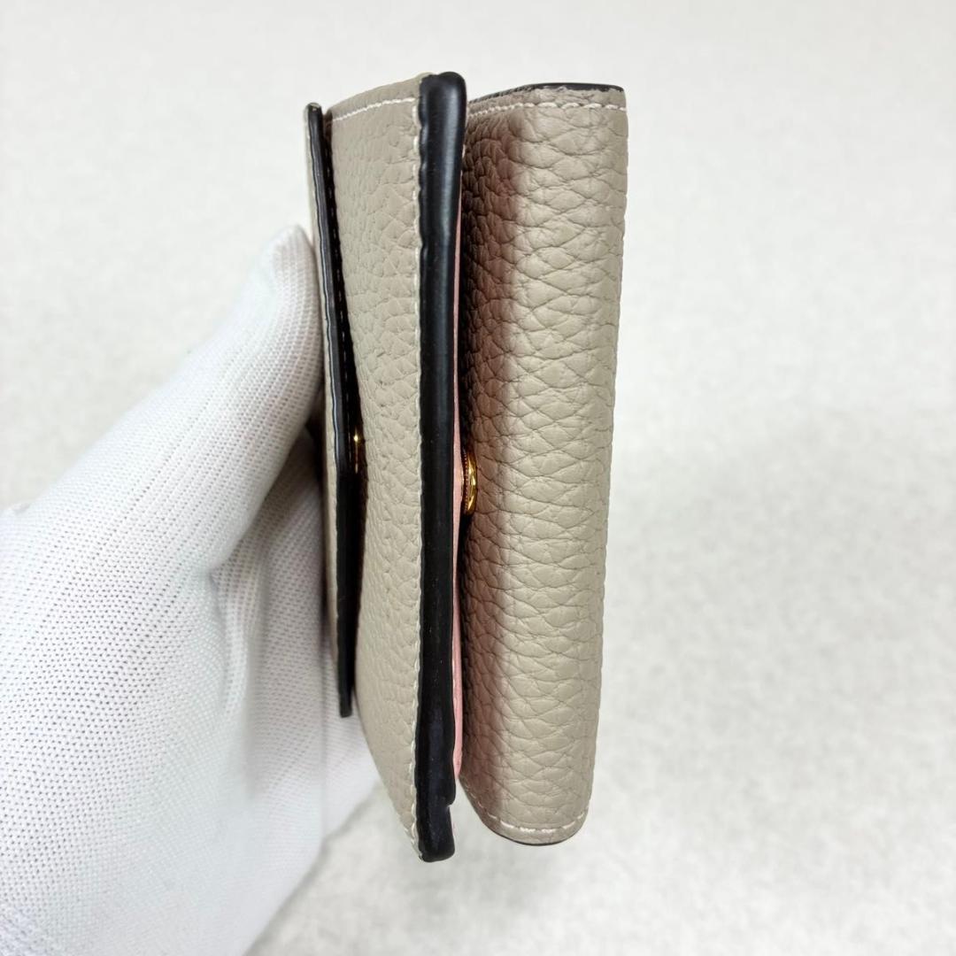 ボナベンチュラ 三つ折り財布 スモール ウォレット グレージュ シュリンクレザー