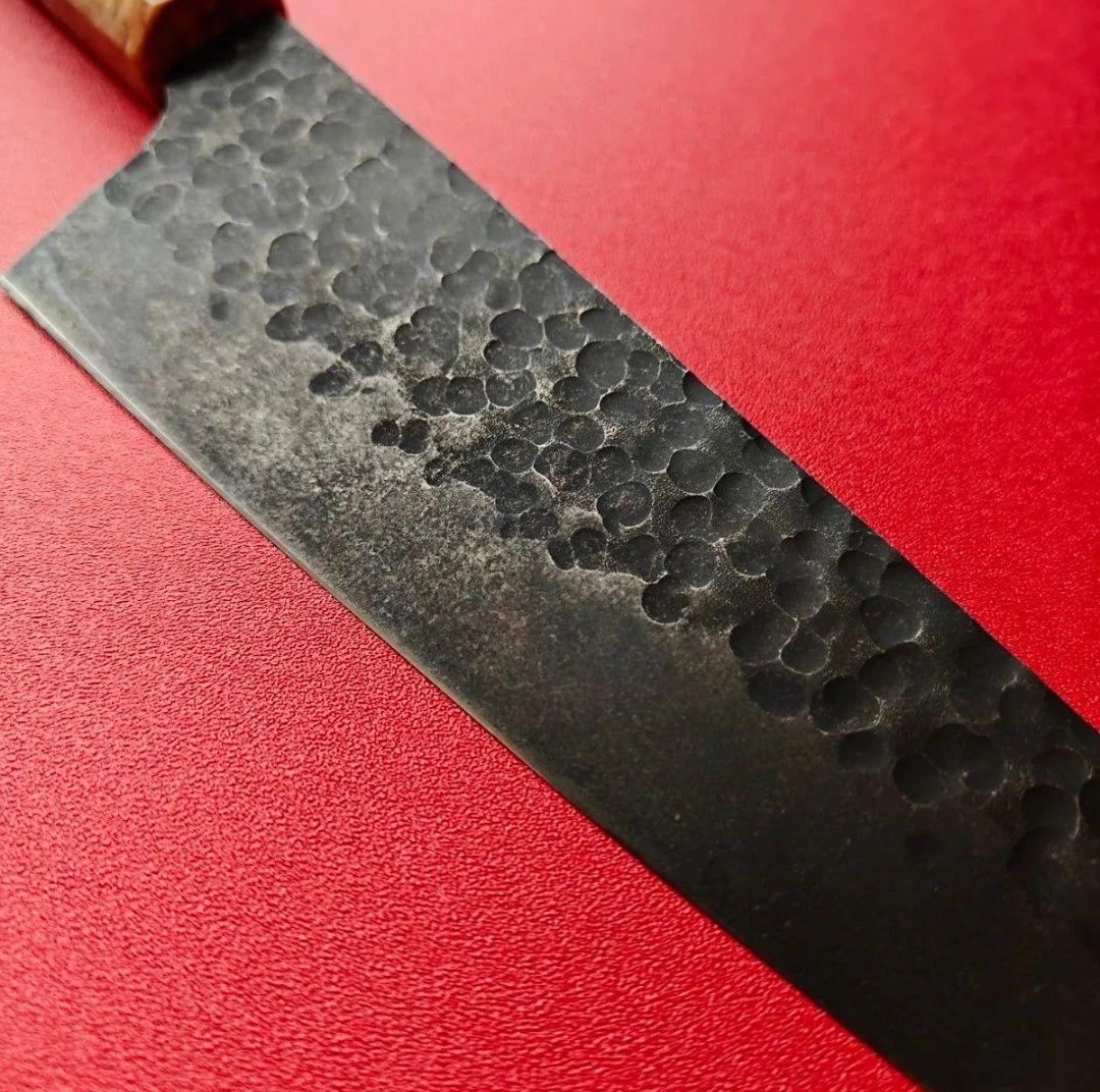 新品　鍛造VG10 黒染め　切り付け 牛刀包丁　Spalted Wood 八角柄