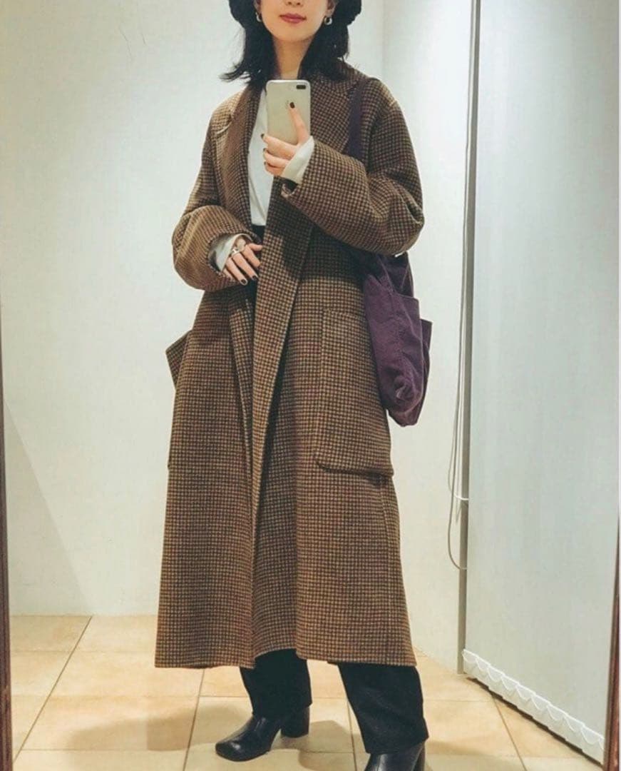 TODAYFUL トゥデイフル オーバーチェックコート 38 ブラウン ロング