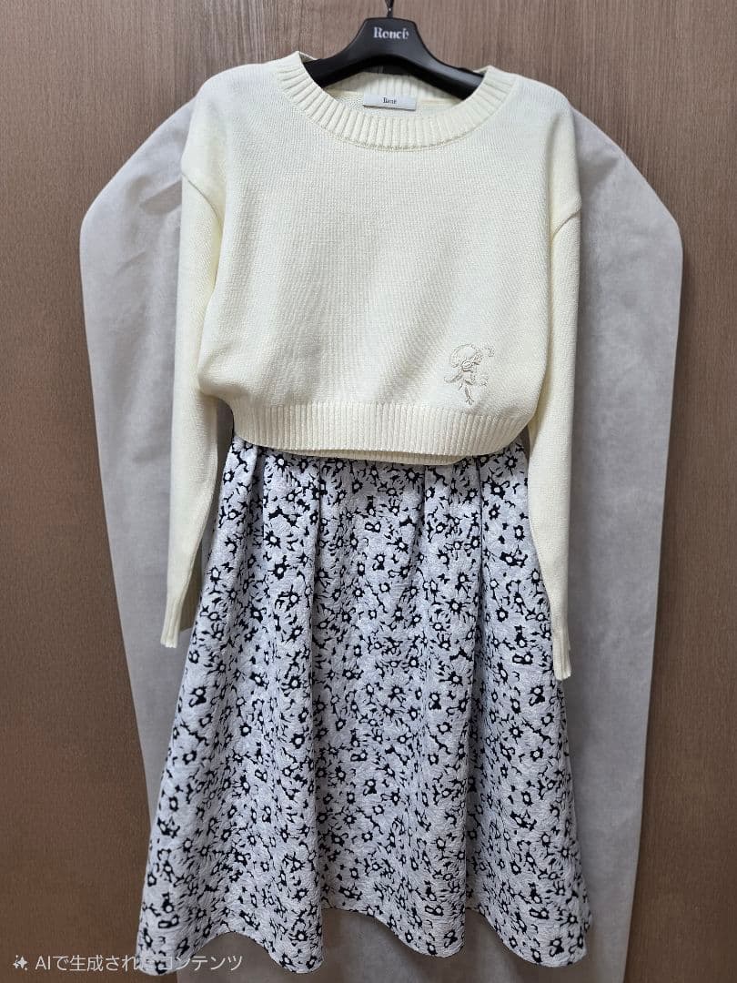 Rene ルネ 新品 花柄ニット フレアスカート 半額以下 ネイビー 36号