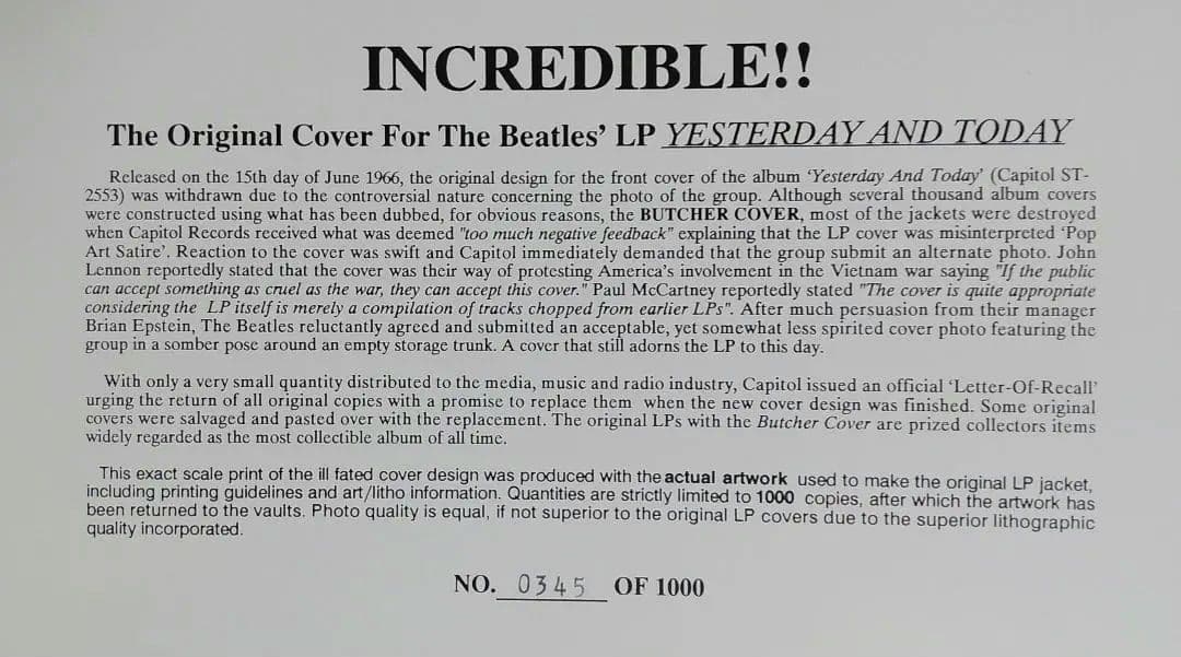 ビートルズ THE BEATLES INCREDIBLE！！♣原版限定ポスター