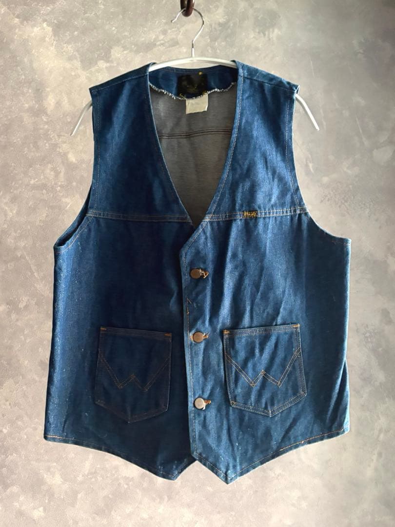 『vintage』70s Wranglerデニムベスト　ウエスタン風　美品