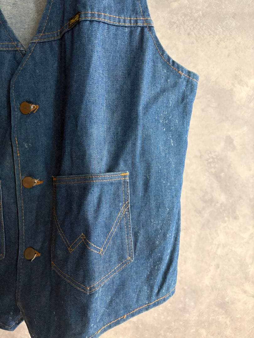 『vintage』70s Wranglerデニムベスト　ウエスタン風　美品