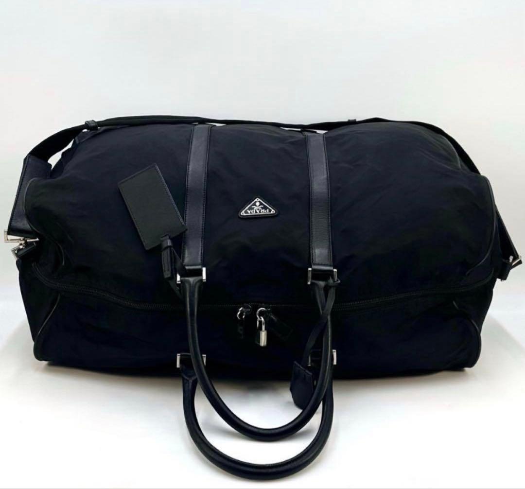 た PRADA 大容量 ボストンバッグ 2way ブラック 三角ロゴ