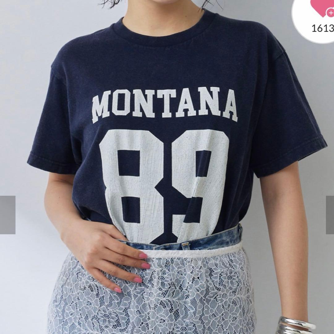 美品【Whim Gazette】ナンバリングTシャツ ネイビー フリー