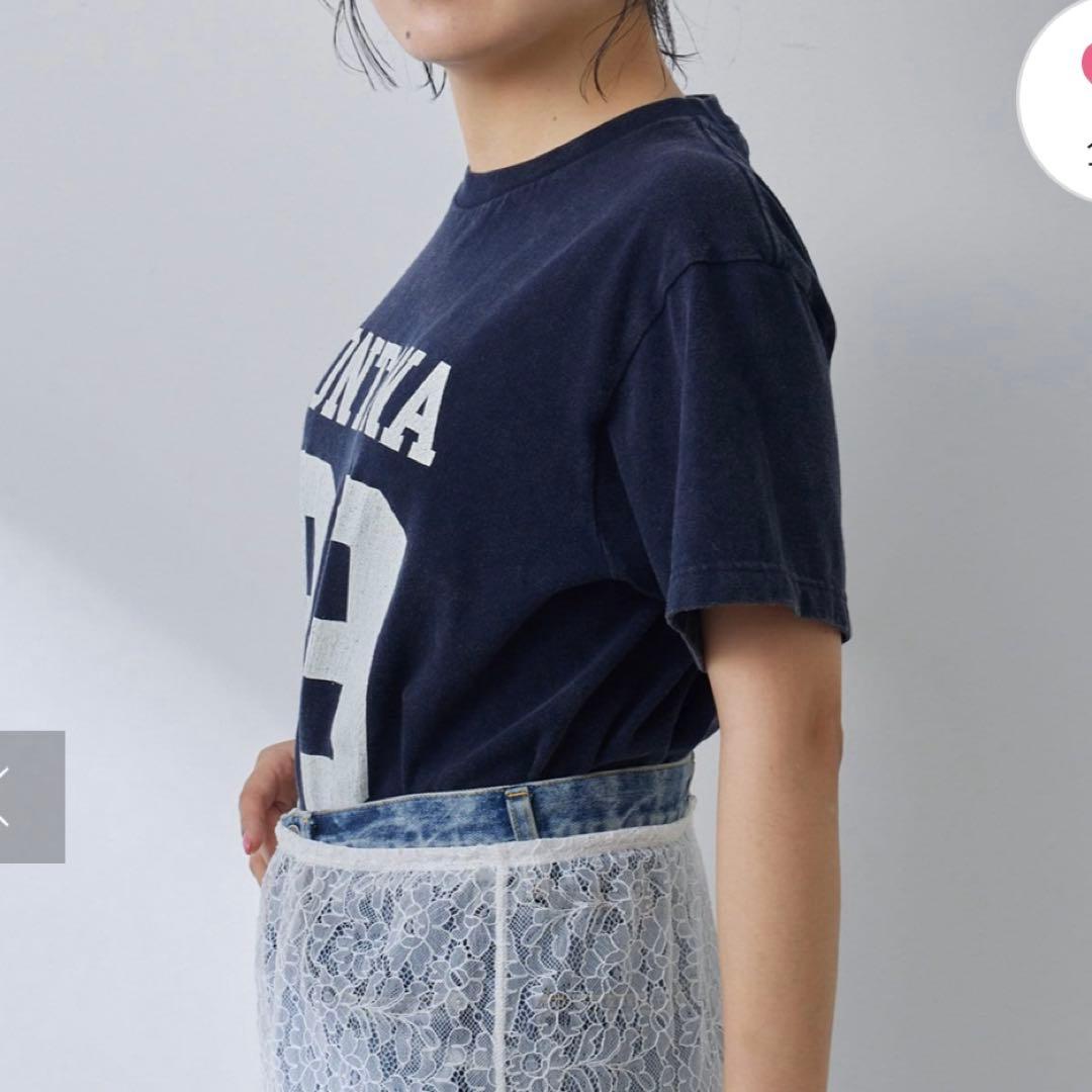 美品【Whim Gazette】ナンバリングTシャツ ネイビー フリー