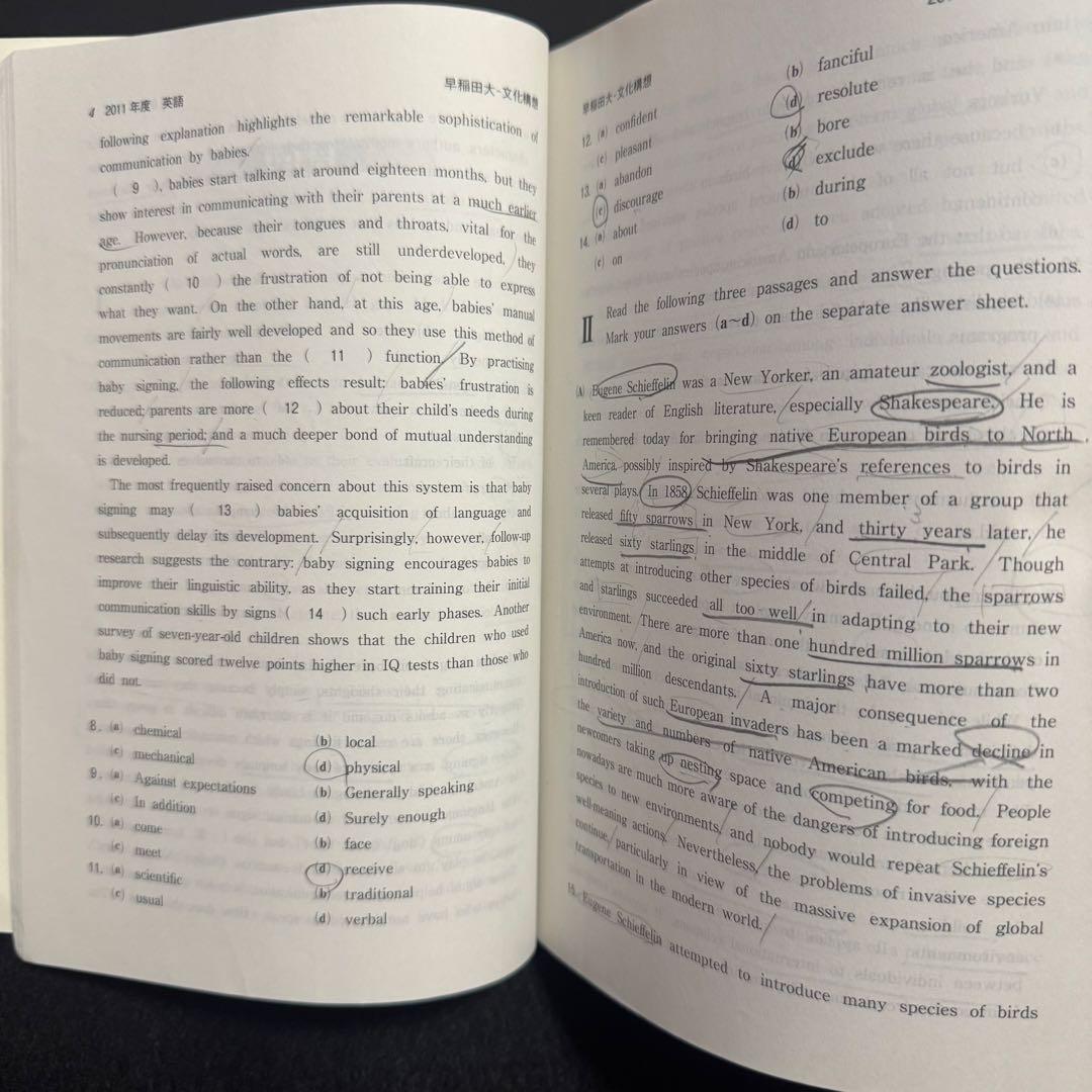 早稲田大学　赤本　文化構想学部　2007年～2022年　16年分
