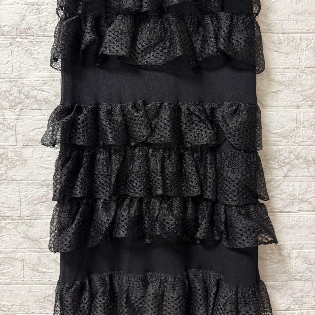 美品 アダムエロペ シアーフリルスカート 黒 春夏