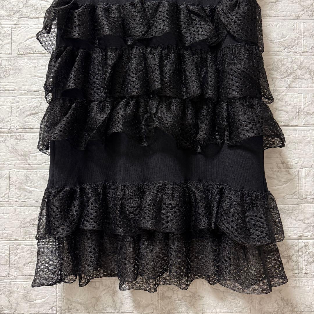 美品 アダムエロペ シアーフリルスカート 黒 春夏