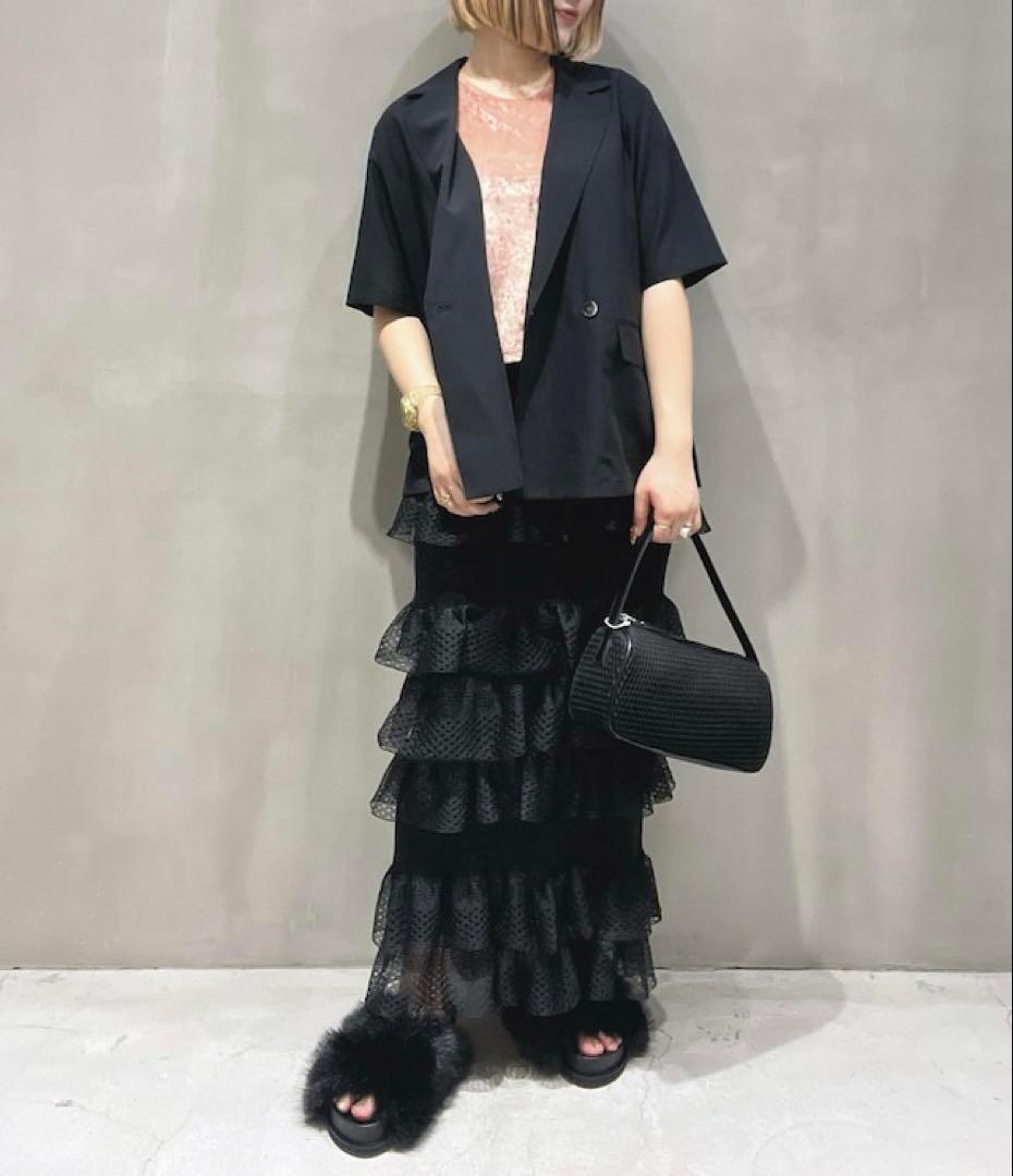 美品 アダムエロペ シアーフリルスカート 黒 春夏