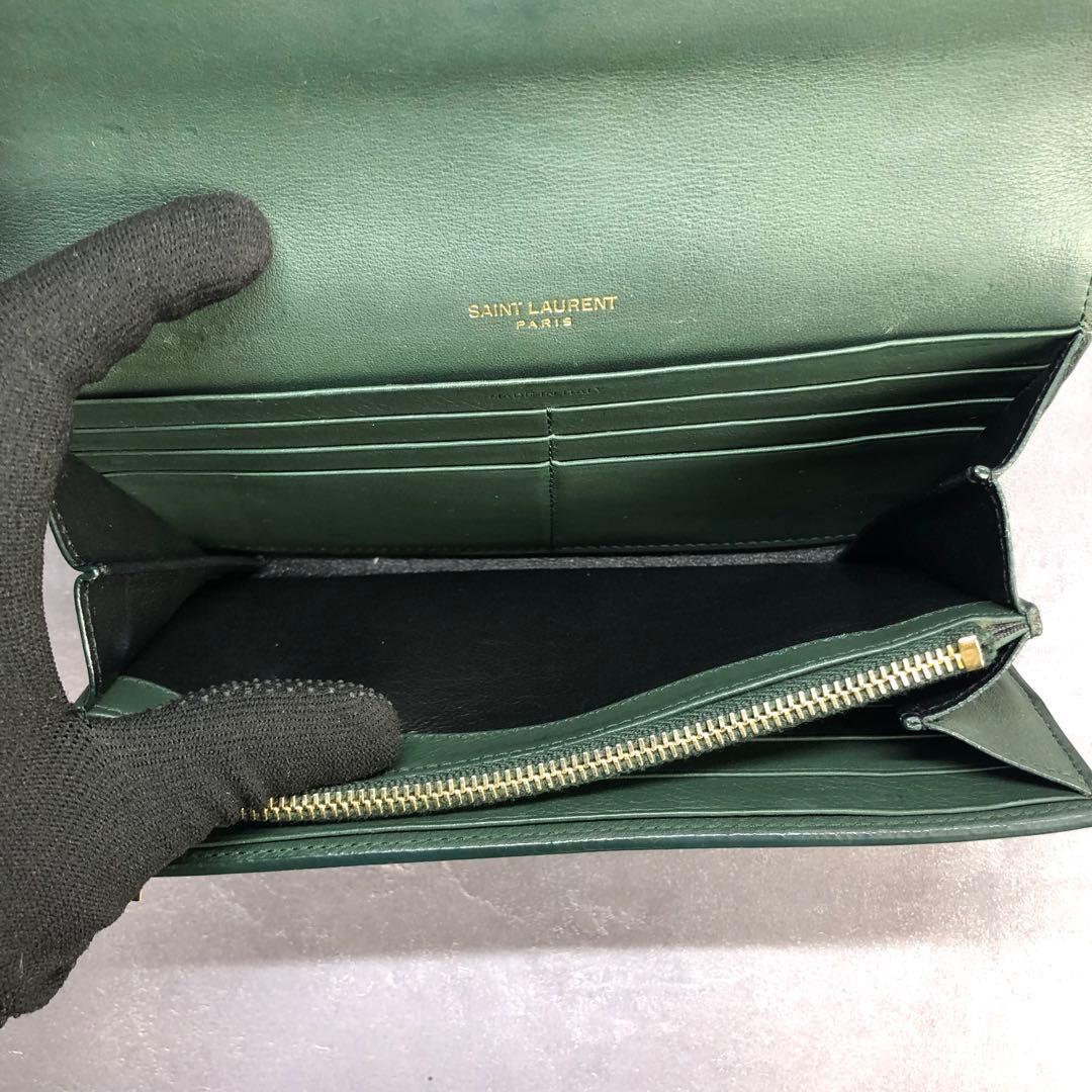 サンローラン 長財布 フラップウォレット ダークグリーン YSL カサンドラ