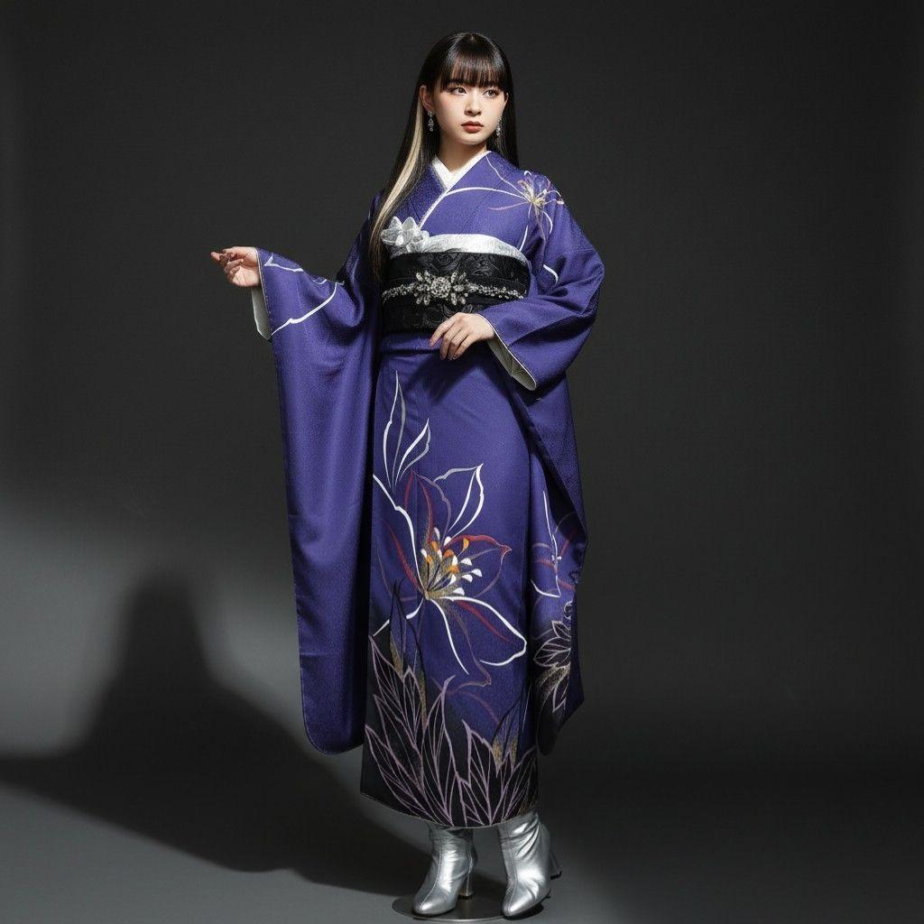 新品未使用！振袖フルセット(7点)成人式・モード系・紺色・さがみ誂製・豪華刺繍