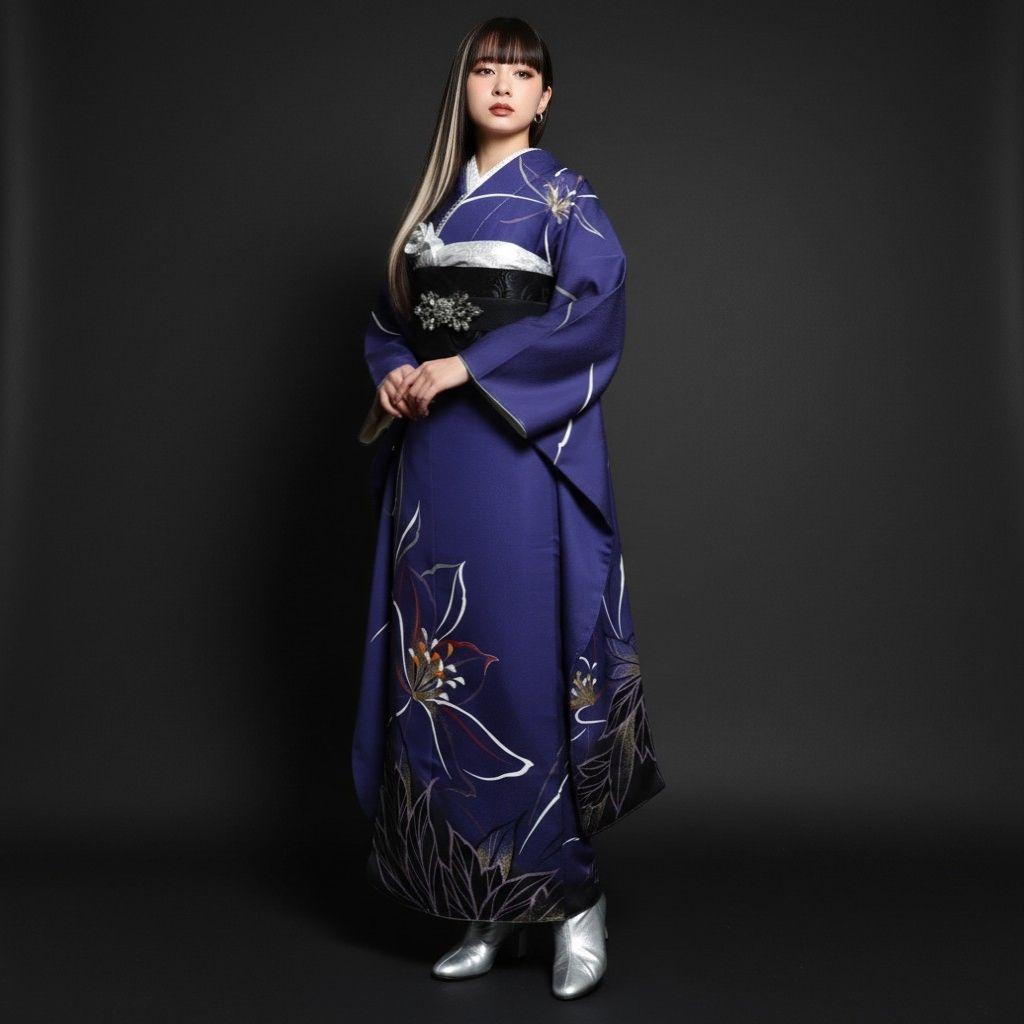 新品未使用！振袖フルセット(7点)成人式・モード系・紺色・さがみ誂製・豪華刺繍