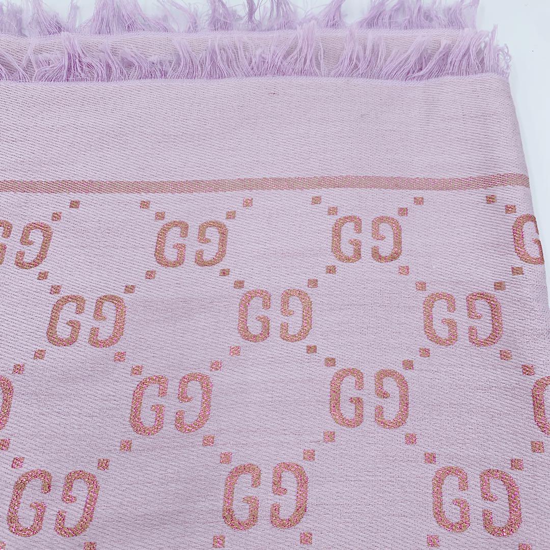 GUCCI グッチ　ストール　GGロゴ　リバーシブル　ピンク　シルク　90×90