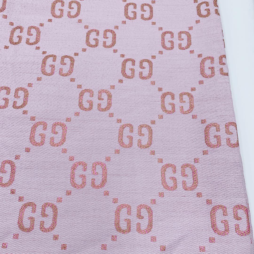 GUCCI グッチ　ストール　GGロゴ　リバーシブル　ピンク　シルク　90×90