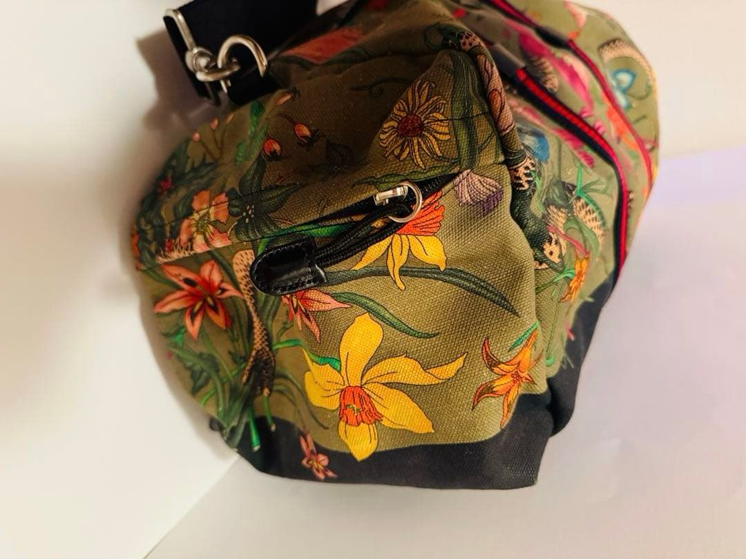 GUCCI シェリーライン フローラスネーク キャンバス ダッフルバッグ