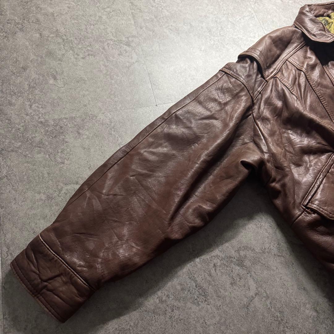 【90s vintage】フライトジャケット　XL A-2 本革　短丈　裏地総柄