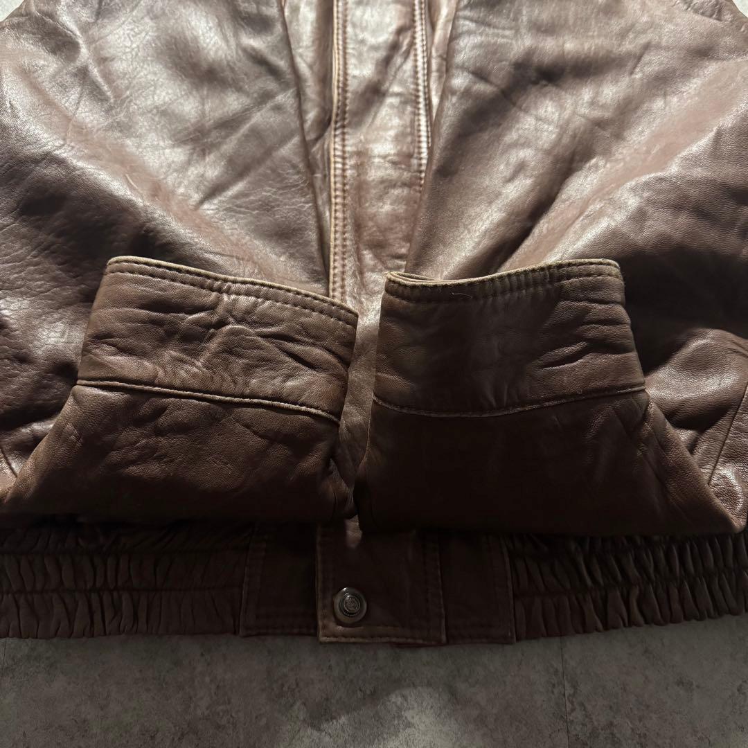 【90s vintage】フライトジャケット　XL A-2 本革　短丈　裏地総柄