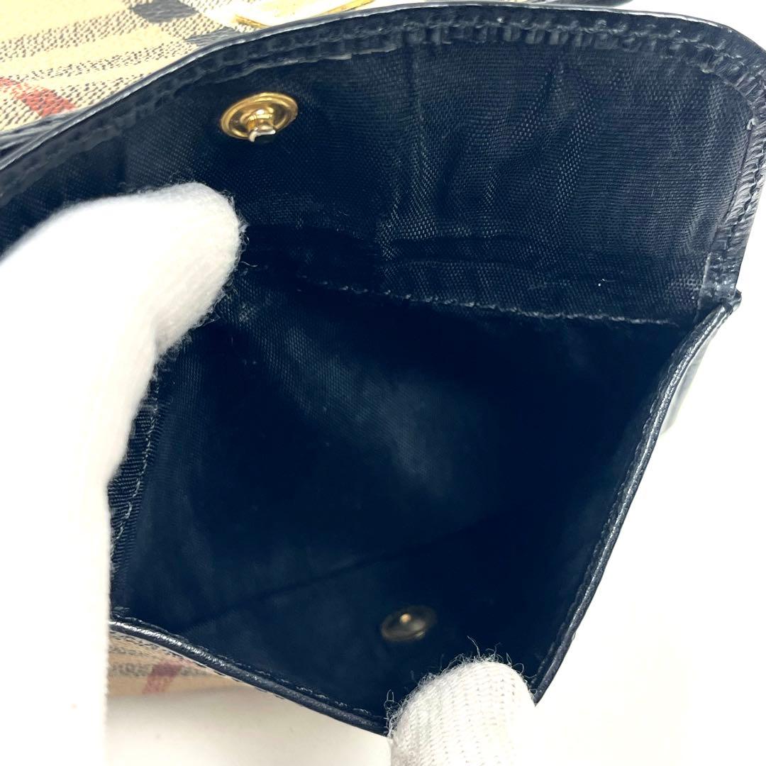 バーバリー　二つ折り財布　ノバチェック　ホースロゴ　プレート　がま口　レザー　美