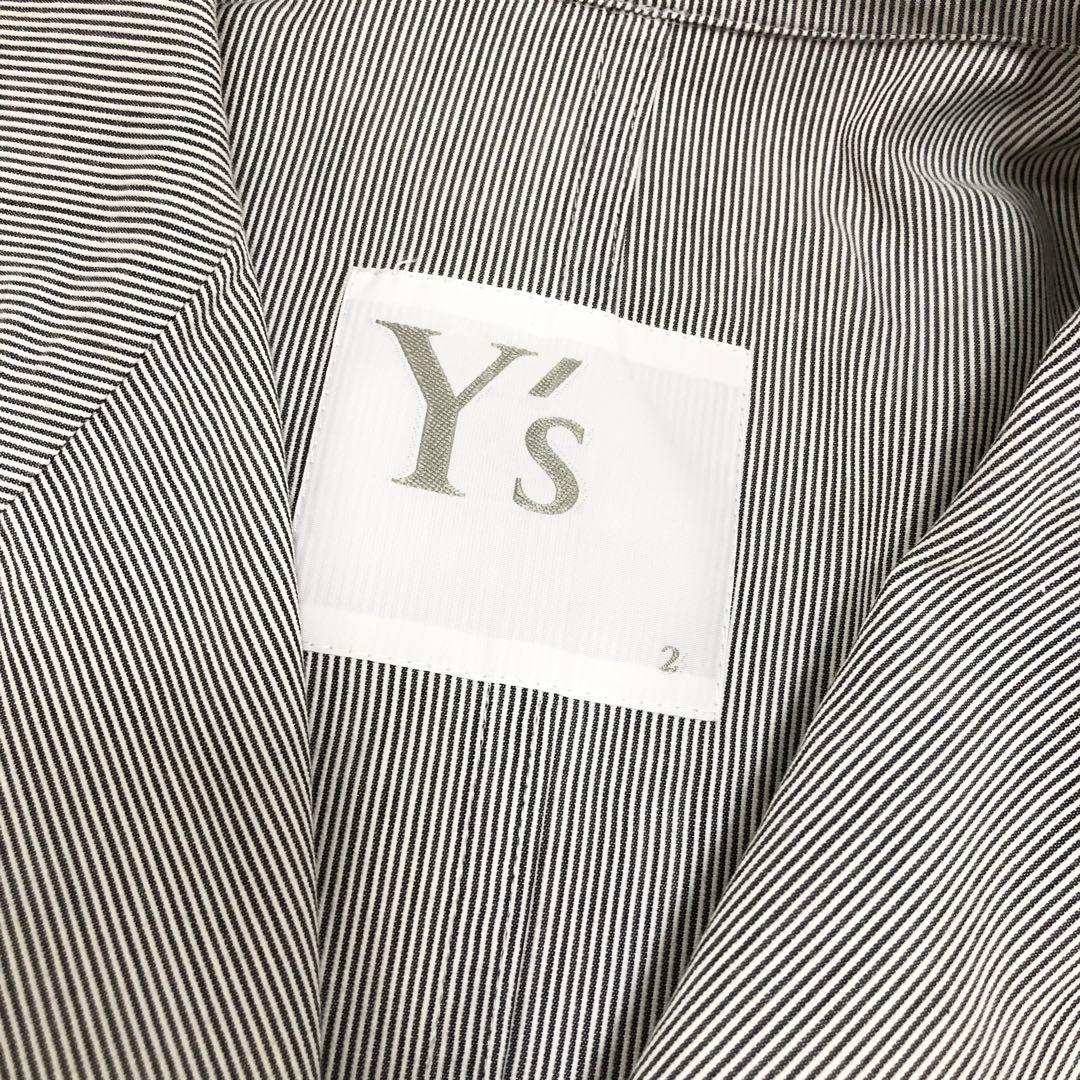 Y's ワイズ ストライプ 薄手ジャケット グレー 白 ホワイト