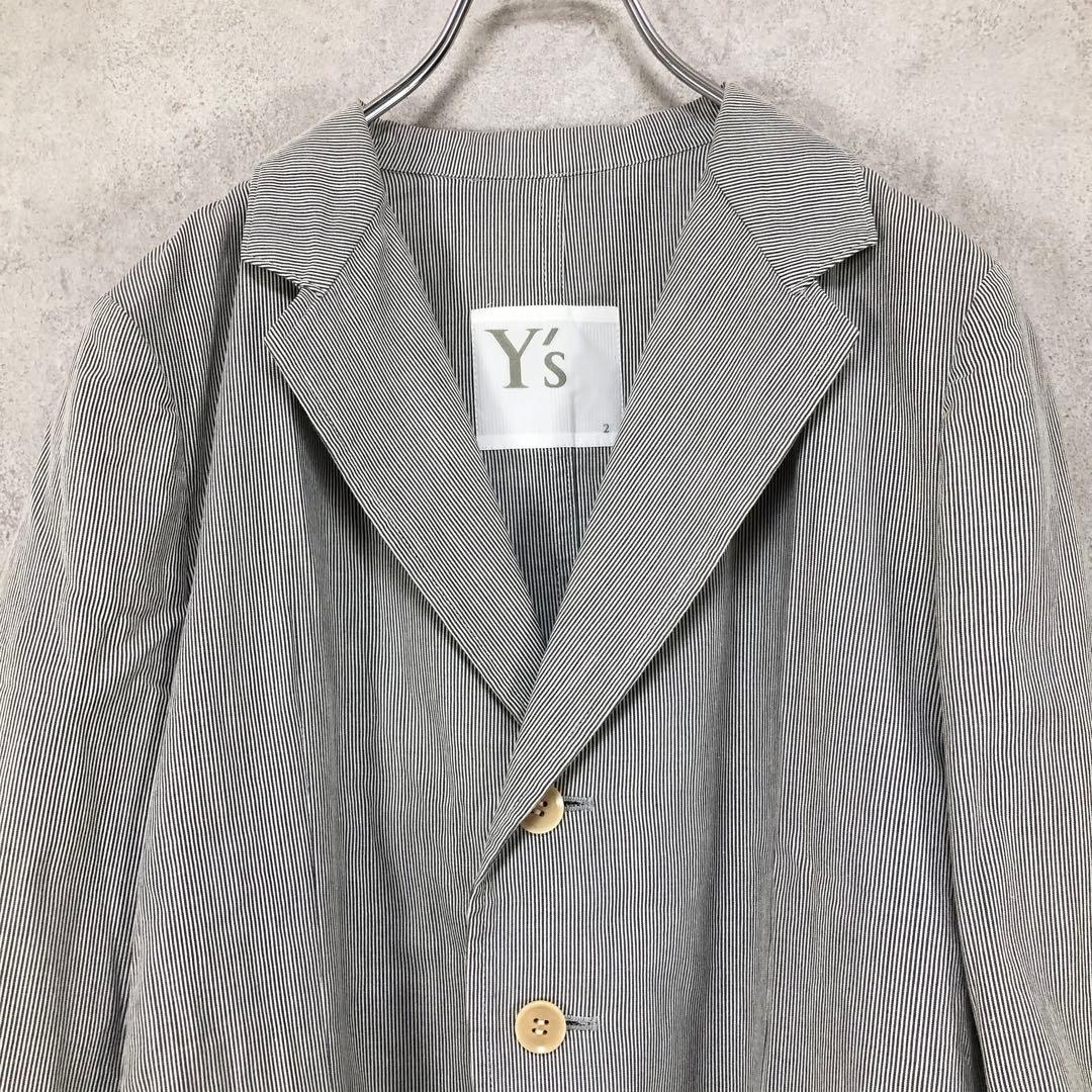Y's ワイズ ストライプ 薄手ジャケット グレー 白 ホワイト